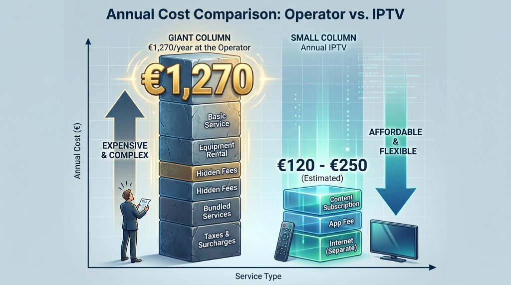 Gráfico de barras a comparar custos de IPTV com as operadoras tradicionais