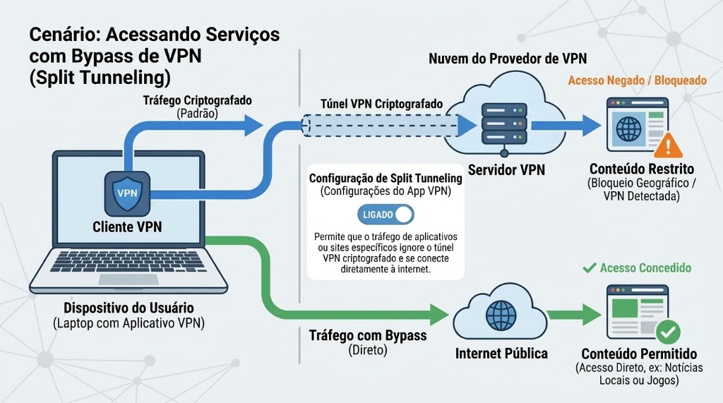 Diagrama ilustrando o mecanismo de bypass de VPN utilizado pelo trojan RemControl para contornar o Google Play Protect e roubar dados bancários
