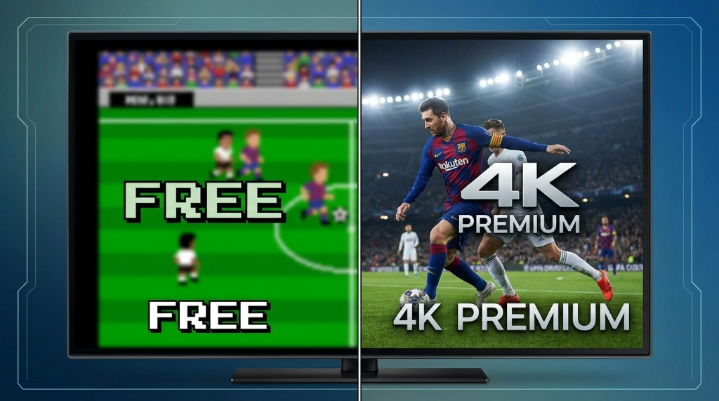 Imagem de ecrã dividido - jogo pixelizado vs 4K nítido